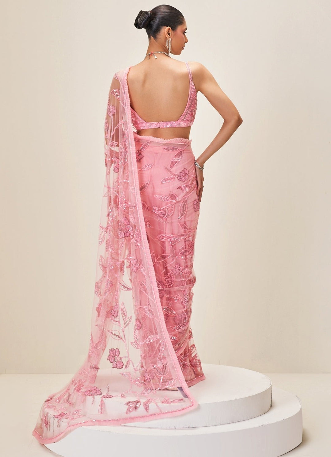 Pink Soft Net Embroidered Saree Set Angad Singh - Fabilicious Fashion