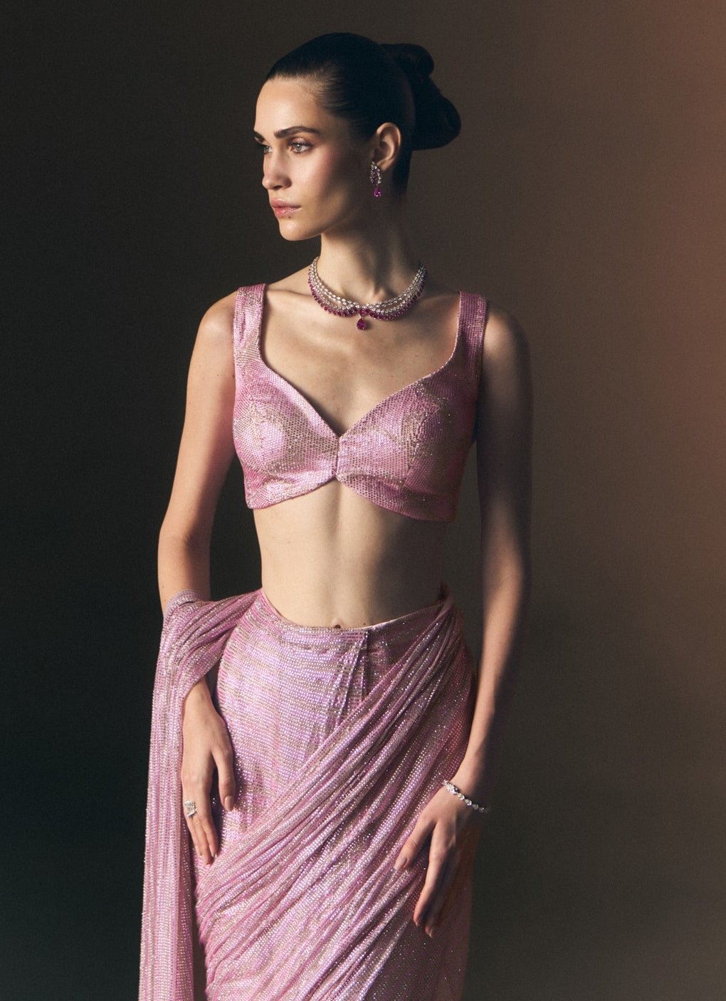 Angad Singh Pink Soft Net Pre-Draped SareeFabilicious Fashion