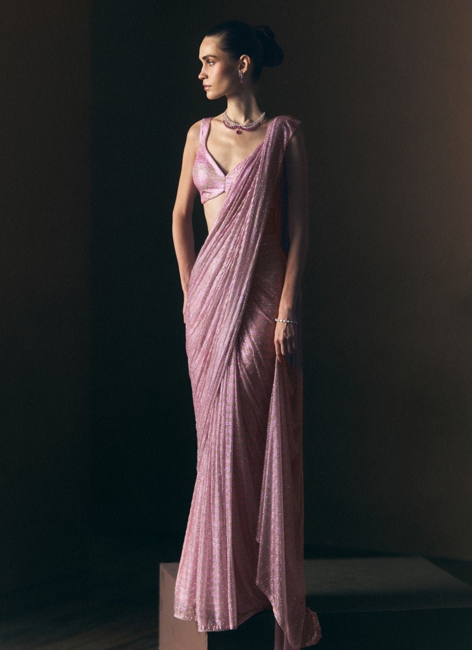 Angad Singh Pink Soft Net Pre-Draped SareeFabilicious Fashion