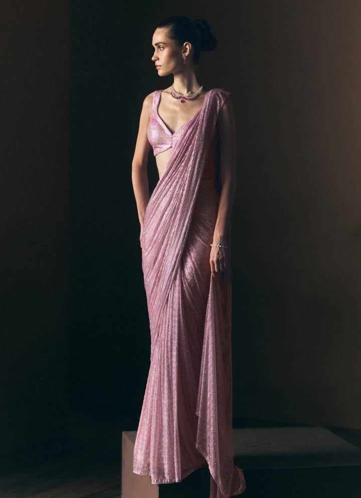 Angad Singh Pink Soft Net Pre-Draped SareeFabilicious Fashion