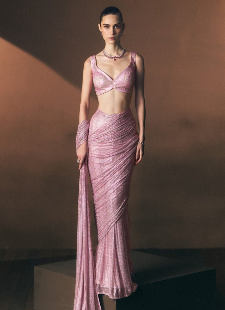 Angad Singh Pink Soft Net Pre-Draped SareeFabilicious Fashion