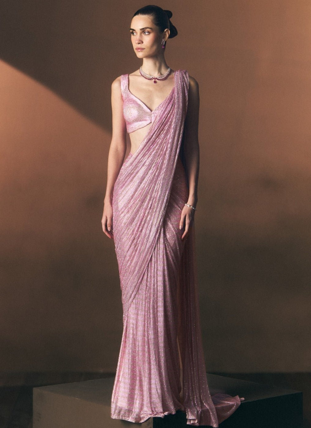Angad Singh Pink Soft Net Pre-Draped SareeFabilicious Fashion
