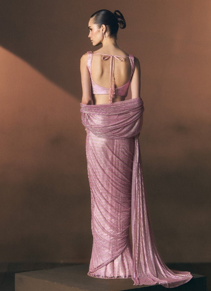 Angad Singh Pink Soft Net Pre-Draped SareeFabilicious Fashion