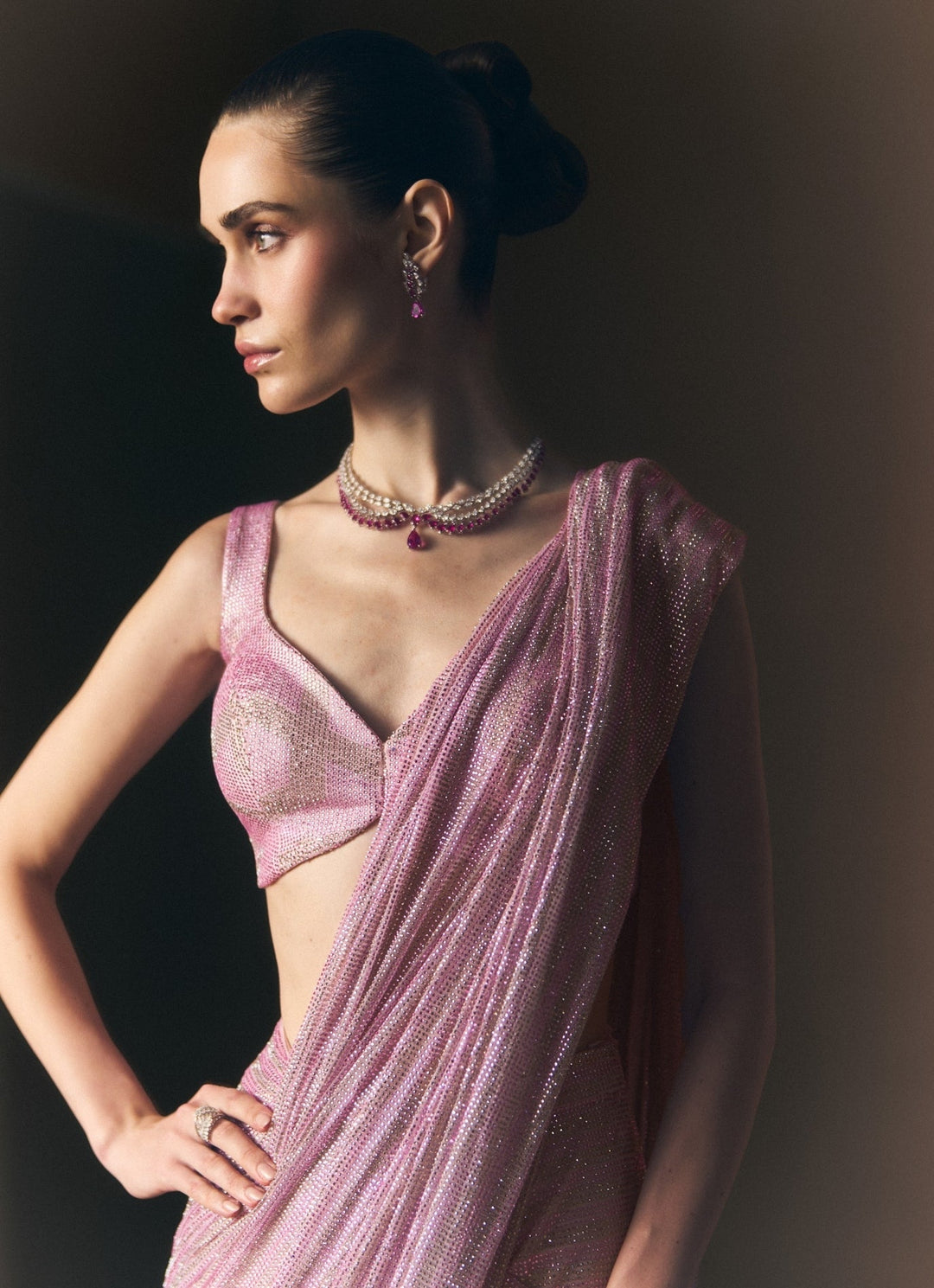 Angad Singh Pink Soft Net Pre-Draped SareeFabilicious Fashion