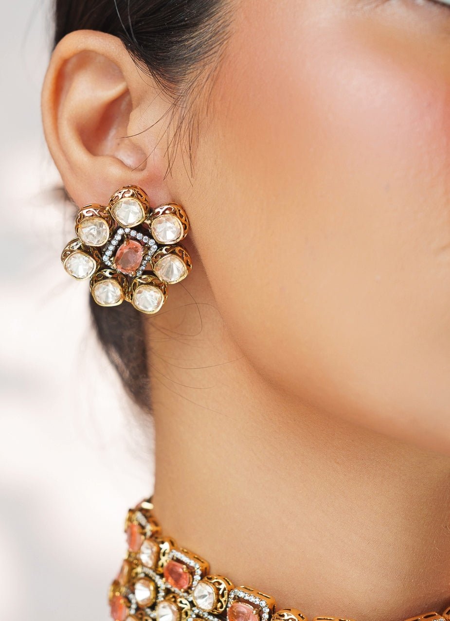 Pink Stone And Polki Gold Choker Set Zevar by Geeta - Fabilicious Fashion