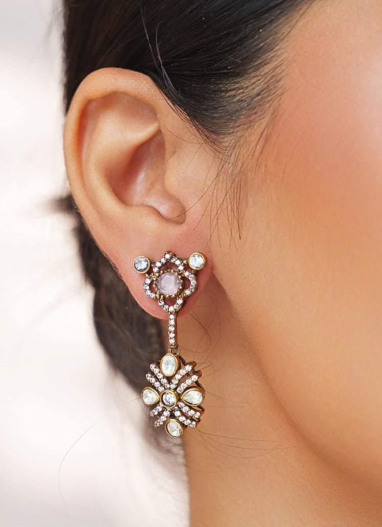 Pink Stone And Polki Two Tone Necklace Set Zevar by Geeta - Fabilicious Fashion