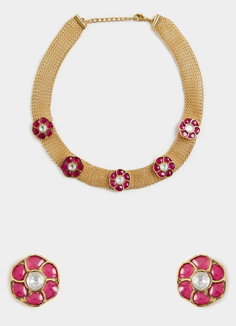 Pink Stone Choker Necklace Set Vivinia By Vidhi Mehra - Fabilicious Fashion