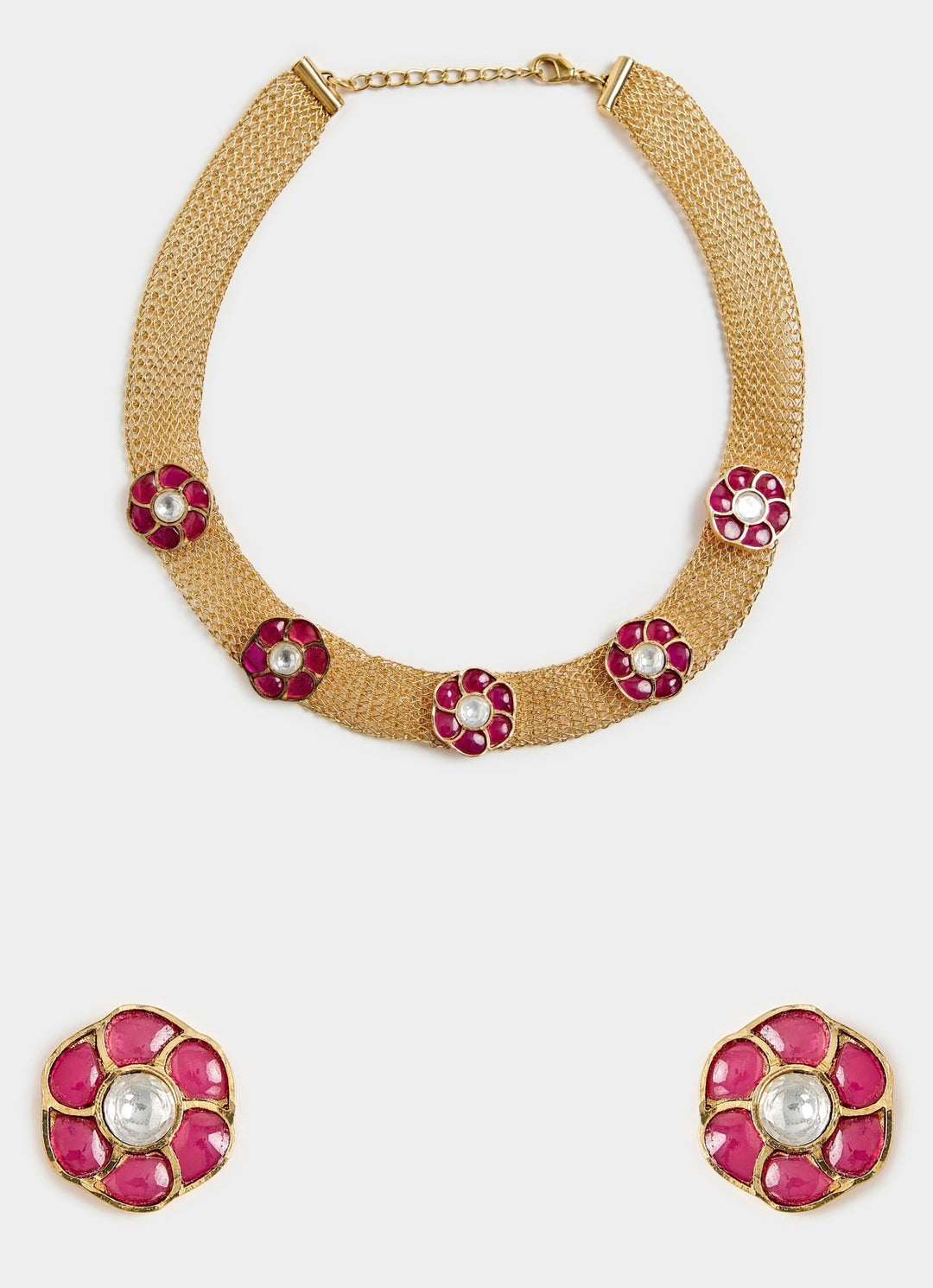 Pink Stone Choker Necklace Set Vivinia By Vidhi Mehra - Fabilicious Fashion