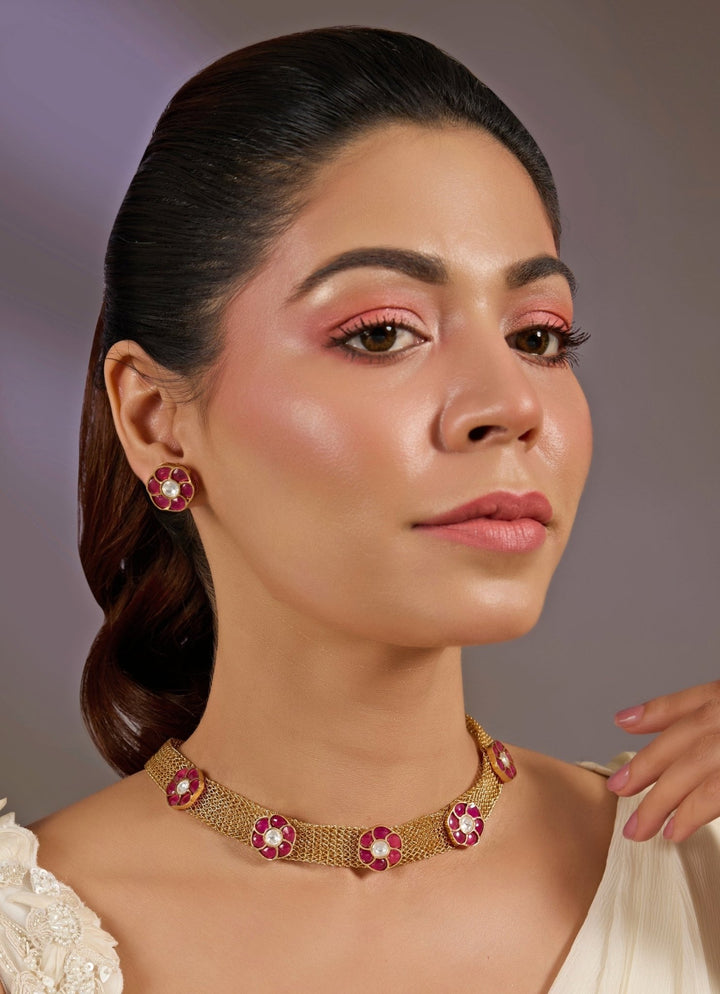 Pink Stone Choker Necklace Set Vivinia By Vidhi Mehra - Fabilicious Fashion