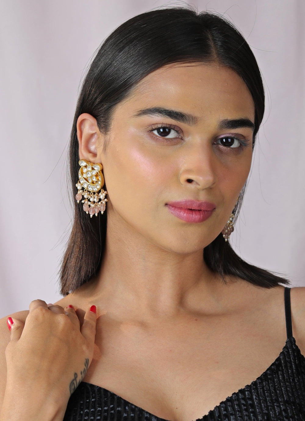 Pink Stone Gold Plated Earrings Riana by Shikha Jindal - Fabilicious Fashion