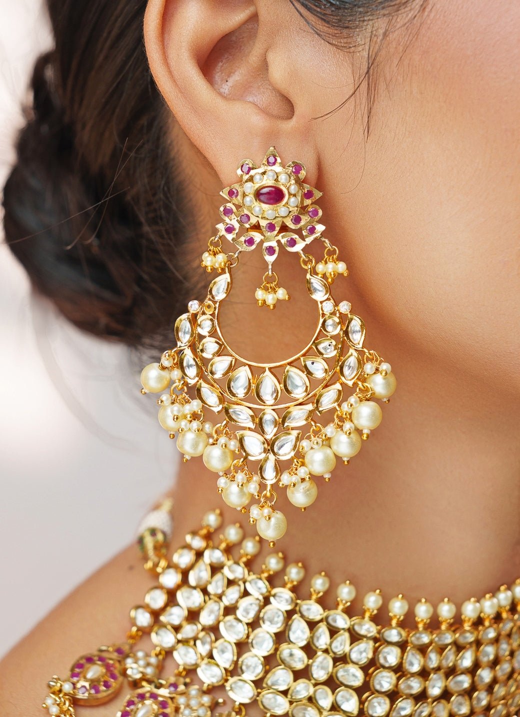 Pink Stones Kundan Jadau Gold Necklace Set Zevar by Geeta - Fabilicious Fashion