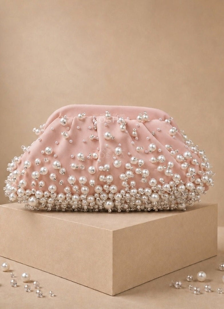 House of Kosha Pink Suede Embellished ClutchFabilicious Fashion