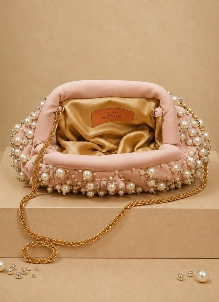 House of Kosha Pink Suede Embellished ClutchFabilicious Fashion