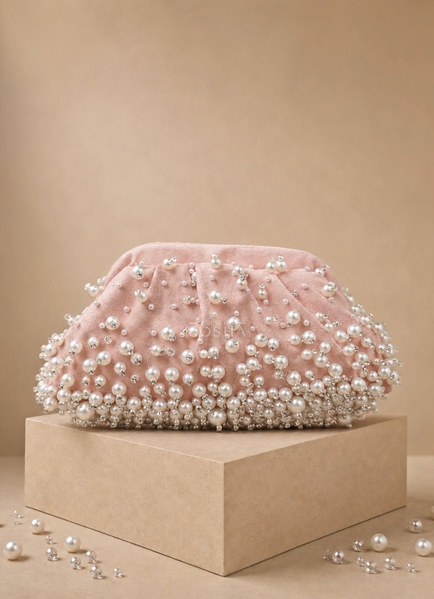 House of Kosha Pink Suede Embellished ClutchFabilicious Fashion