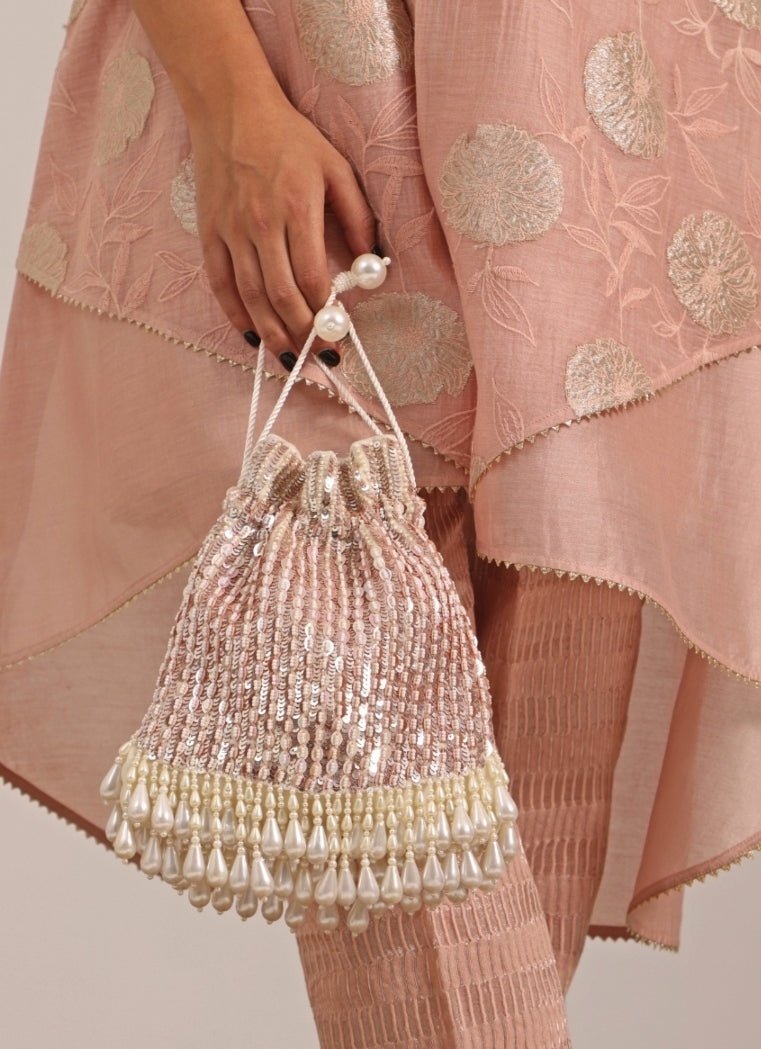 Pink Suede Embellished Potli House of Kosha - Fabilicious Fashion