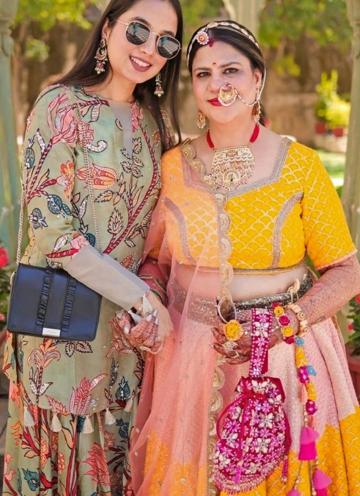 Pink Suede Gota Mirror Embellished Potli House of Kosha - Fabilicious Fashion