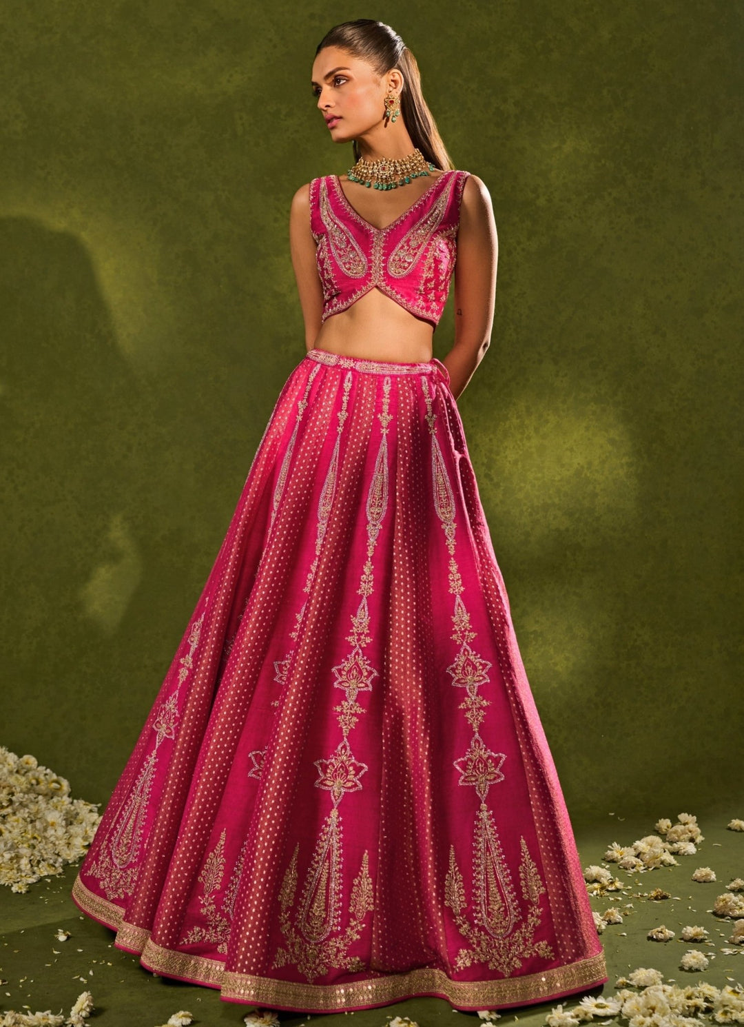 Pink Tissue Jamewar Lehenga Chamee & Palak - Fabilicious Fashion