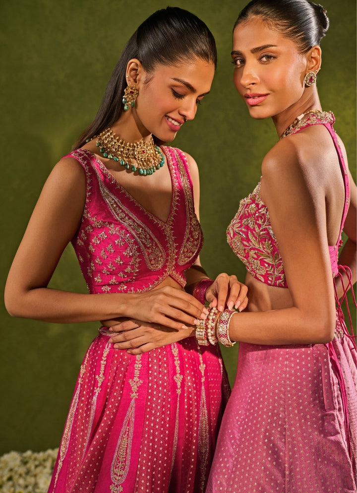 Pink Tissue Jamewar Lehenga Chamee & Palak - Fabilicious Fashion