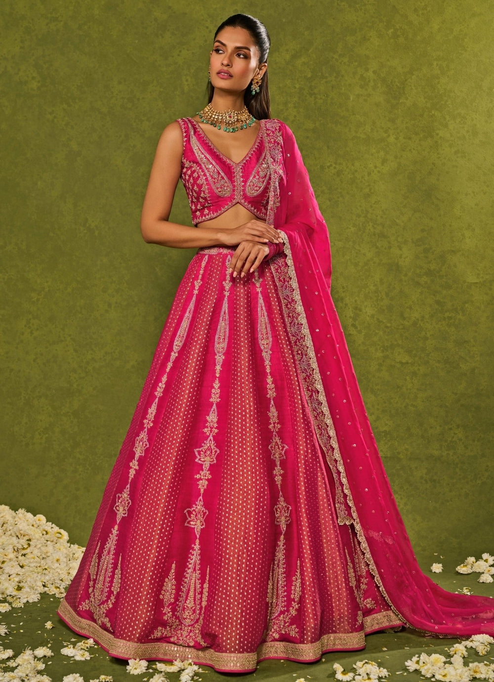 Pink Tissue Jamewar Lehenga Chamee & Palak - Fabilicious Fashion