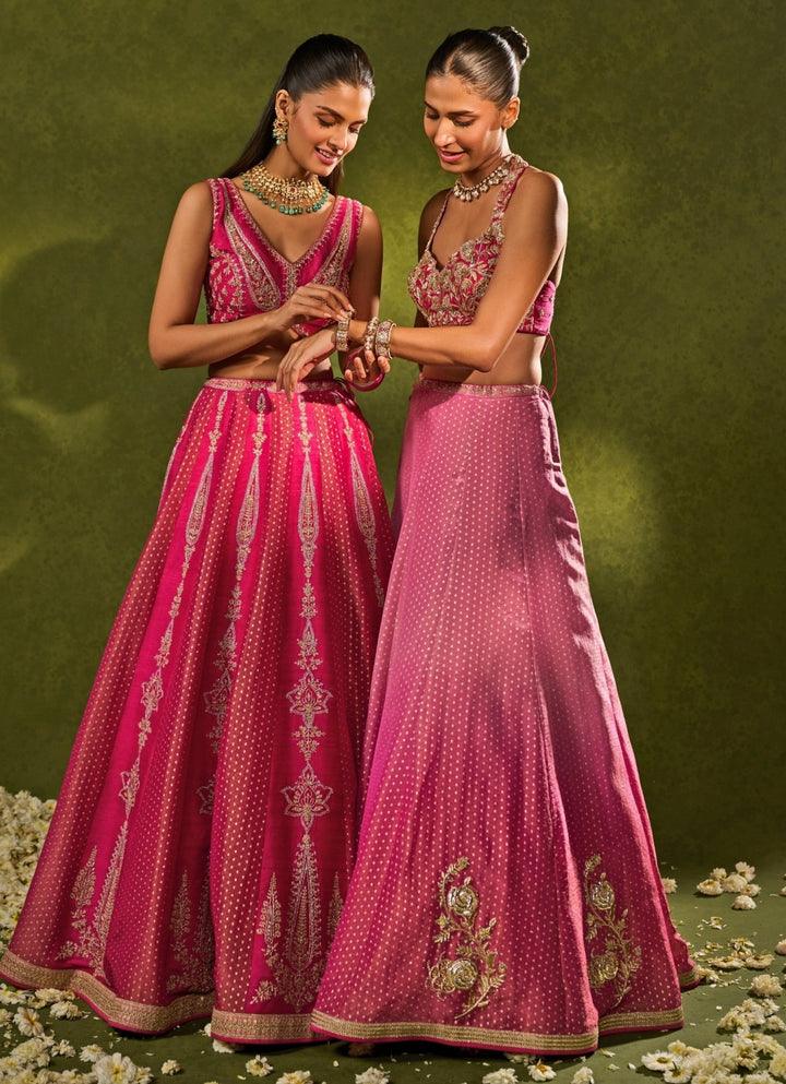 Pink Tissue Jamewar Ombre Lehenga Chamee &amp; Palak - Fabilicious Fashion