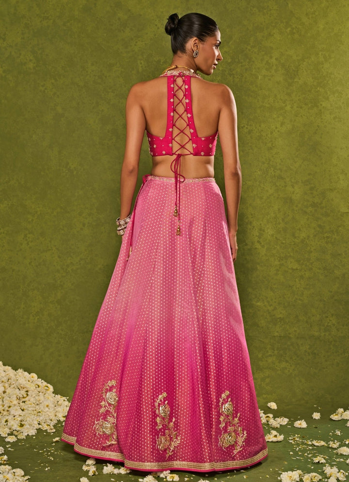 Pink Tissue Jamewar Ombre Lehenga Chamee &amp; Palak - Fabilicious Fashion