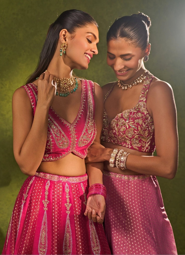 Pink Tissue Jamewar Ombre Lehenga Chamee &amp; Palak - Fabilicious Fashion
