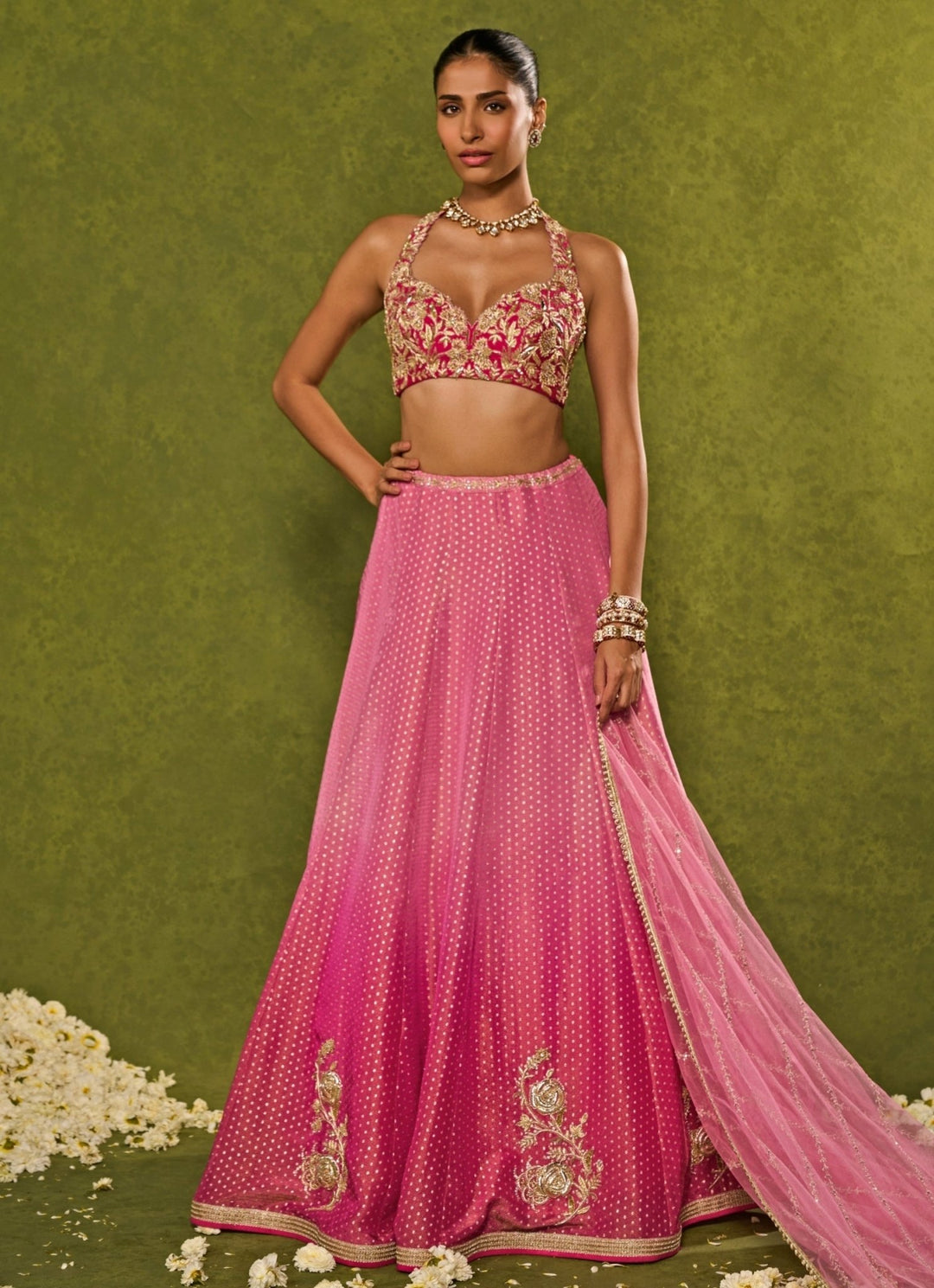 Pink Tissue Jamewar Ombre Lehenga Chamee &amp; Palak - Fabilicious Fashion