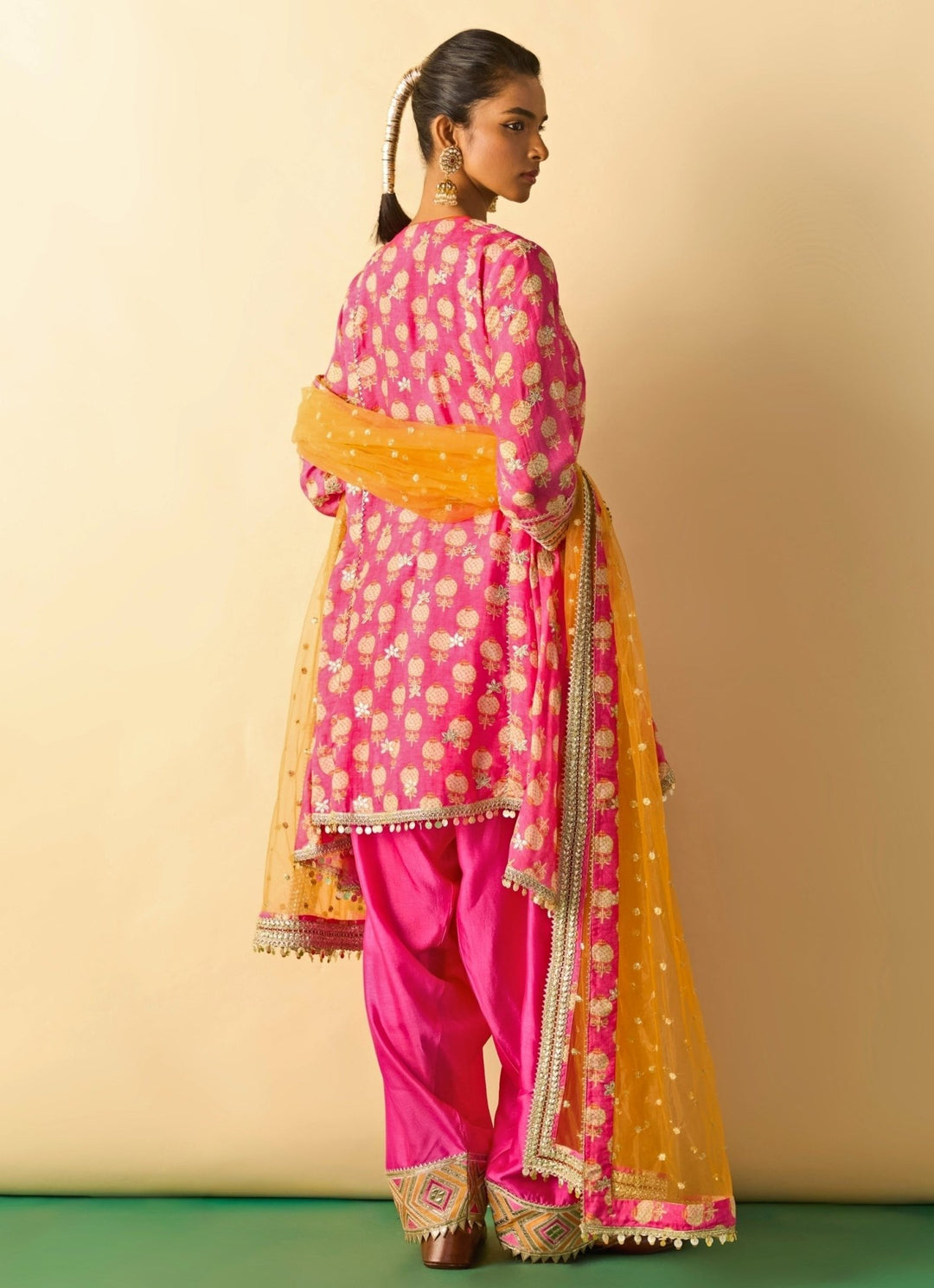 Gopi Vaid Pink Tussar Farshi Salwar Kurta Set With Orange DupattaFabilicious Fashion