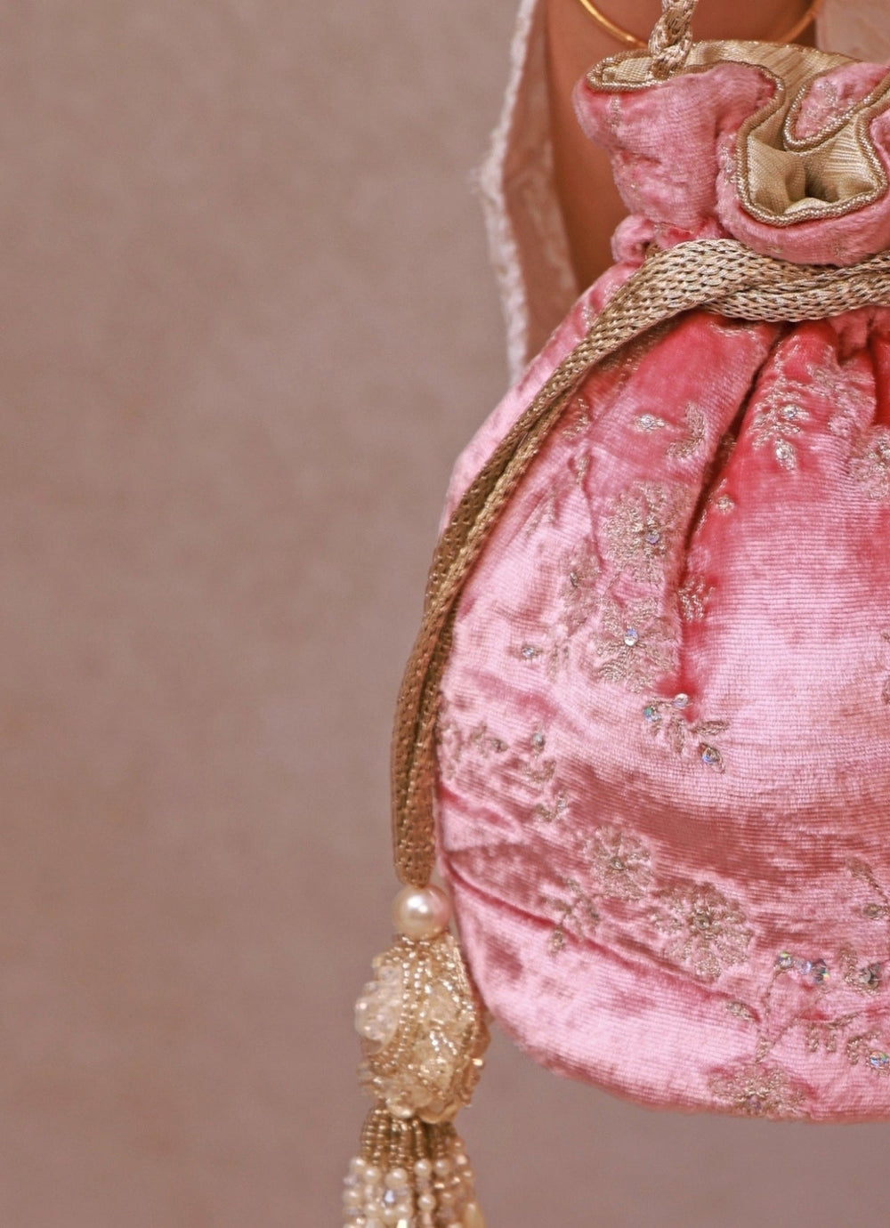 Pink Velvet Embroidered Potli Amyra - Fabilicious Fashion