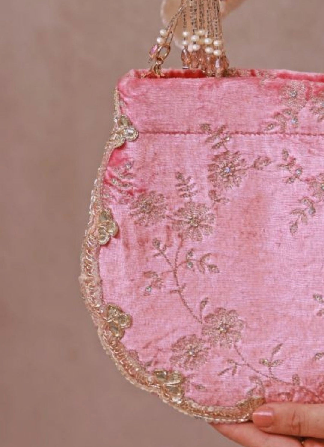 Amyra Pink Velvet Scallop Embroidered PurseFabilicious Fashion
