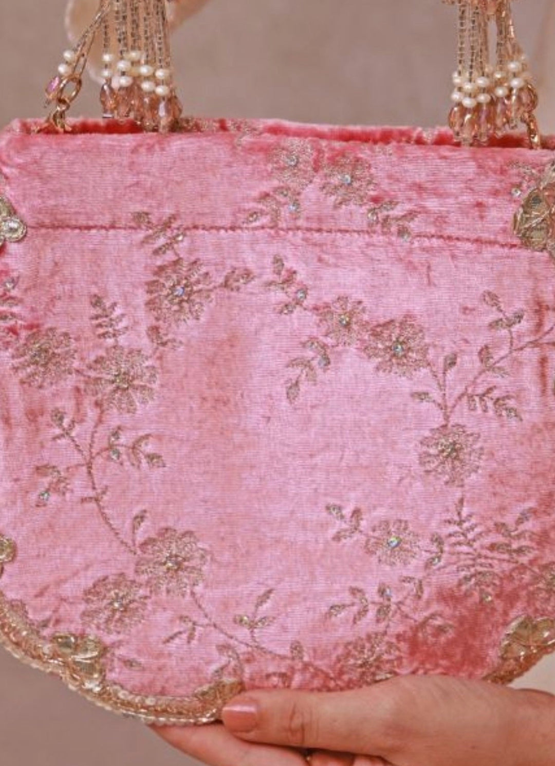 Amyra Pink Velvet Scallop Embroidered PurseFabilicious Fashion