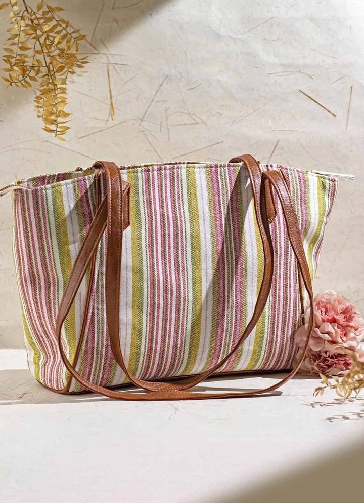 Pink Woven Tote Bag AMYRA - Fabilicious Fashion