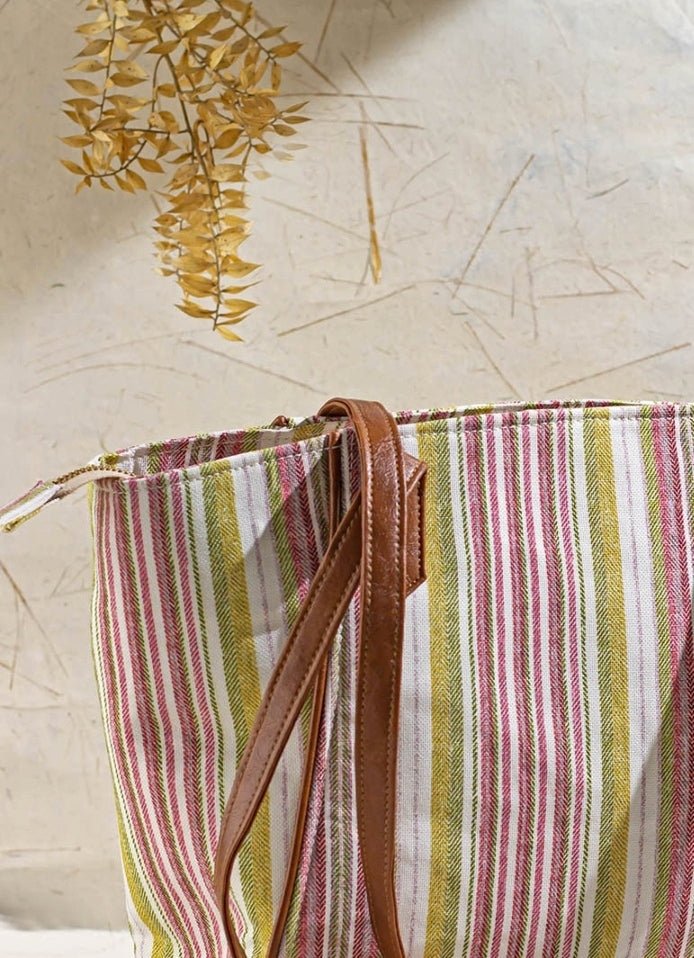 Pink Woven Tote Bag AMYRA - Fabilicious Fashion