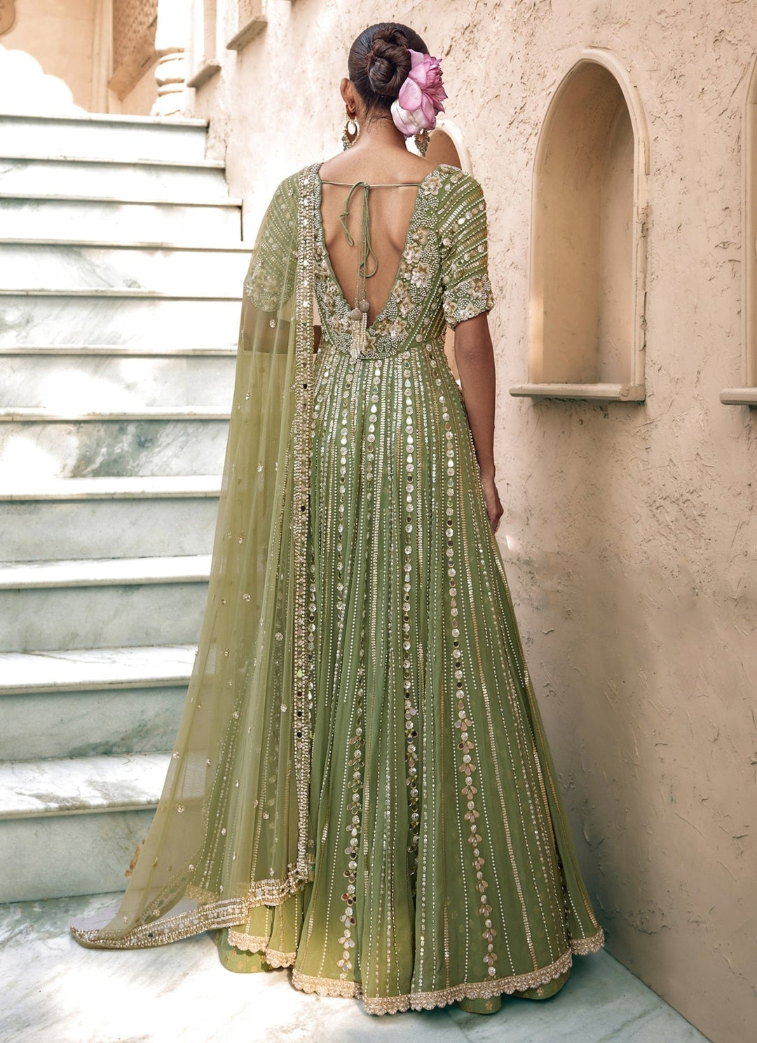 Nidhika Shekhar Pista Green Georgette Anarkali Lehenga SetFabilicious Fashion