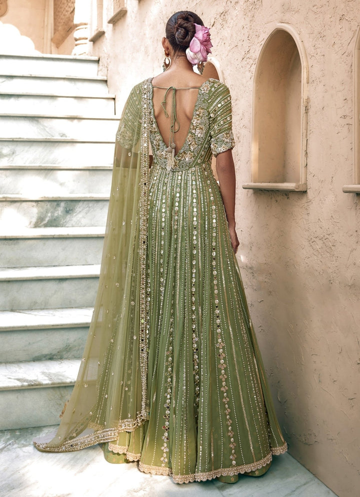 Nidhika Shekhar Pista Green Georgette Anarkali Lehenga SetFabilicious Fashion