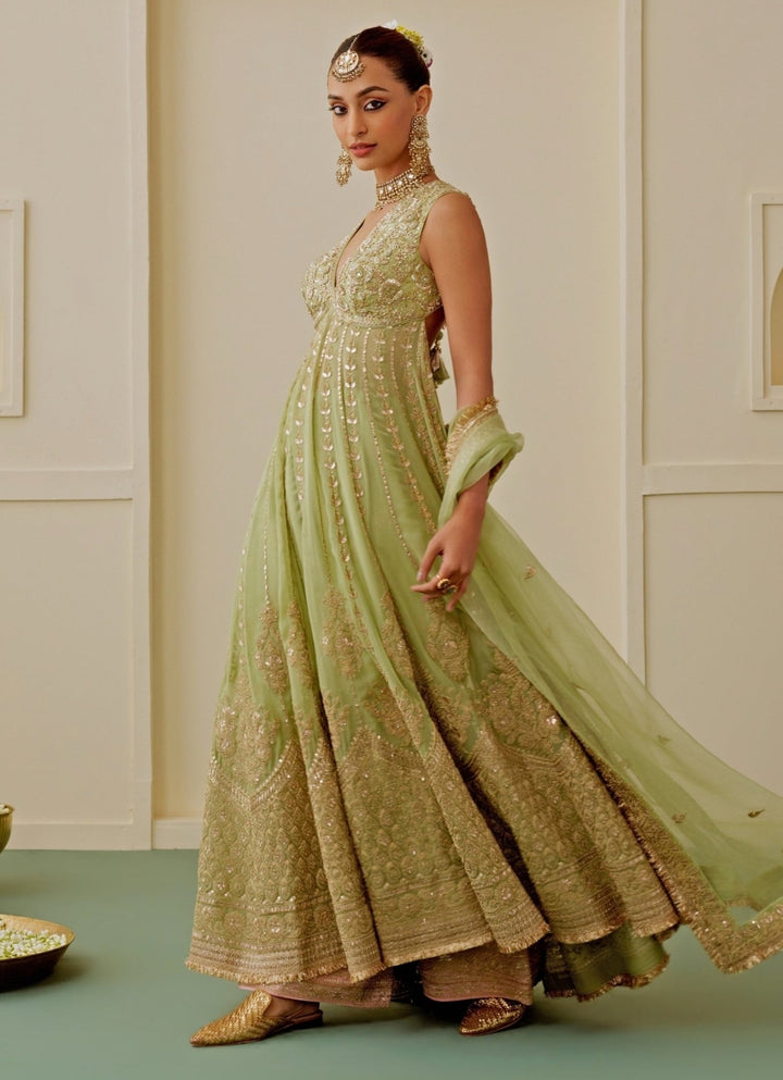 Gopi Vaid Pista Green Georgette Bridal Anarkali SetFabilicious Fashion