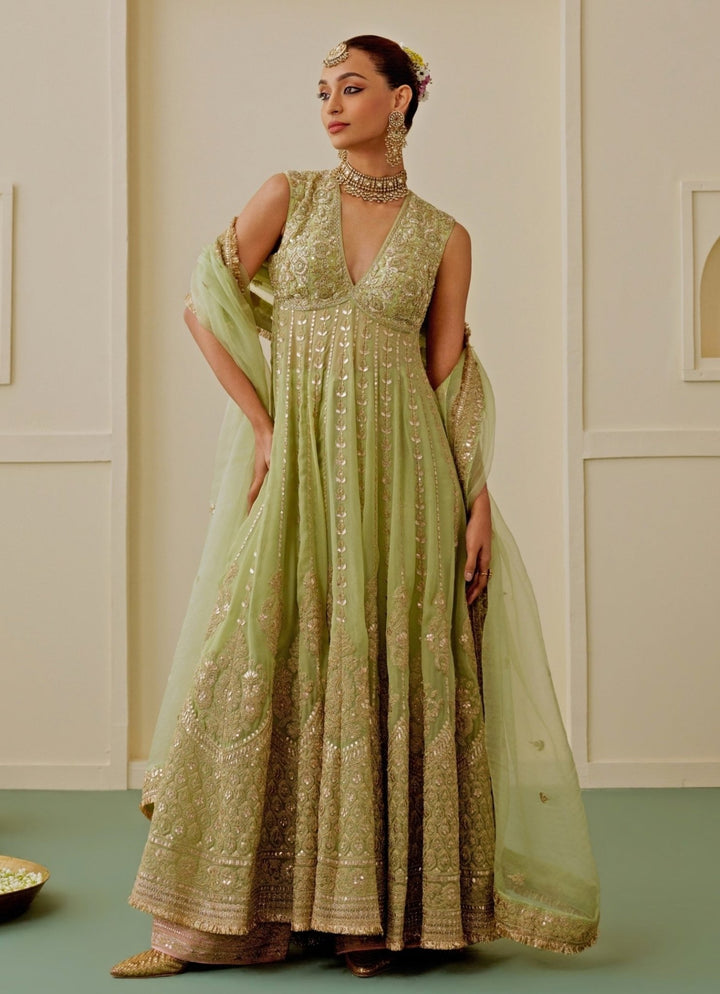 Gopi Vaid Pista Green Georgette Bridal Anarkali SetFabilicious Fashion