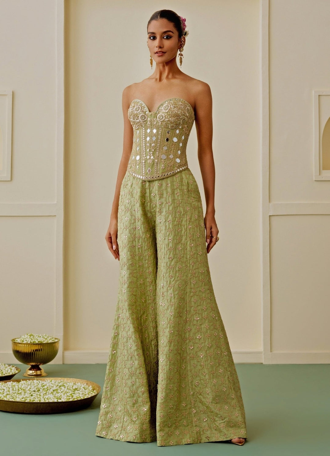 Gopi Vaid Pista Green Georgette Corset Pants SetFabilicious Fashion