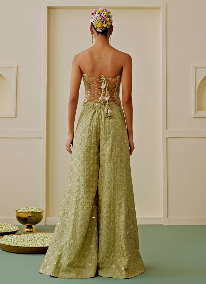 Gopi Vaid Pista Green Georgette Corset Pants SetFabilicious Fashion