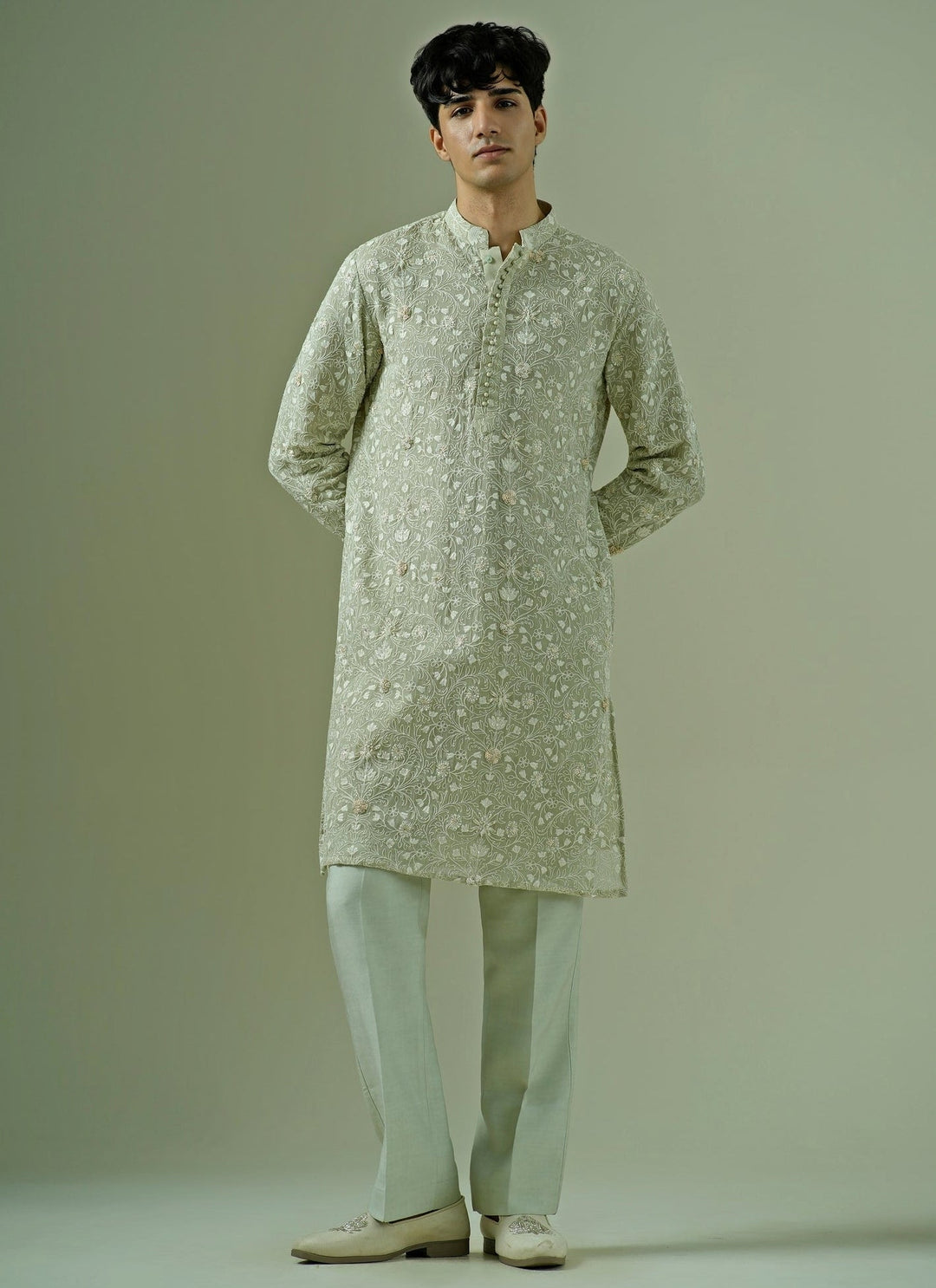 Darzi House Pista Green Georgette Kurta SetFabilicious Fashion