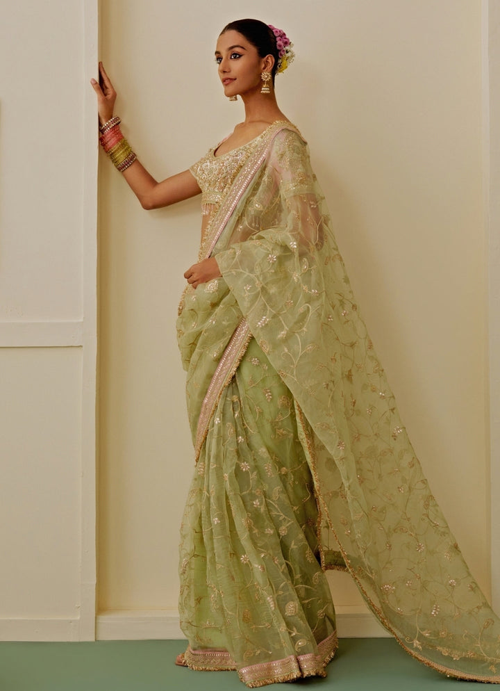 Gopi Vaid Pista Green Organza Saree SetFabilicious Fashion