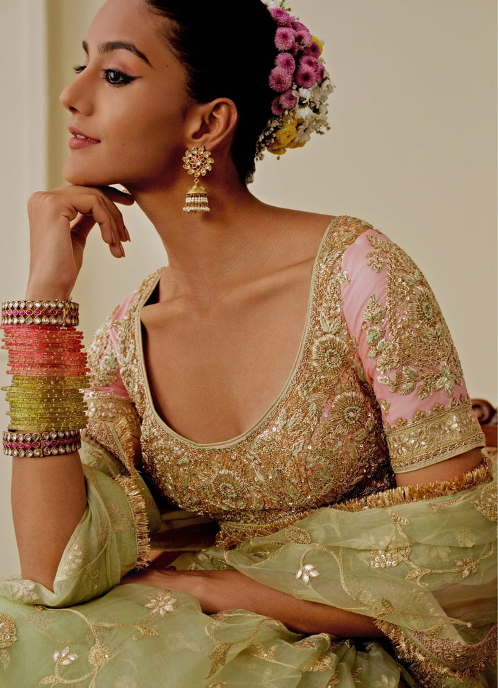Gopi Vaid Pista Green Organza Saree SetFabilicious Fashion