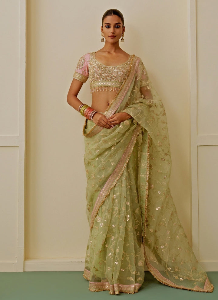 Gopi Vaid Pista Green Organza Saree SetFabilicious Fashion