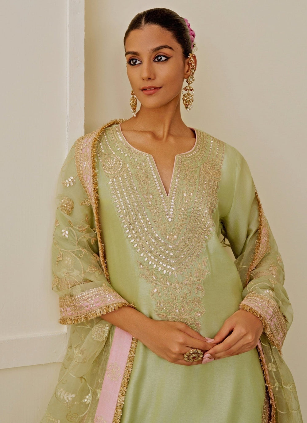Gopi Vaid Pista Green Tussar Kurta Sharara SetFabilicious Fashion