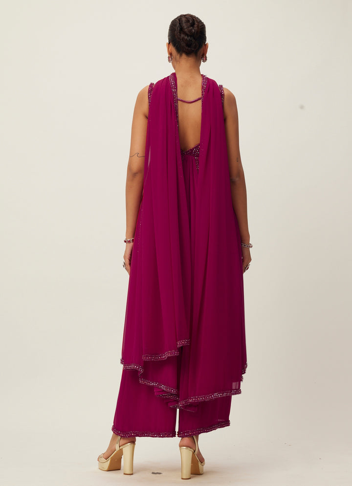Ruby Red Crystal And Sequin Hand Embroidered Kurta Pants Set