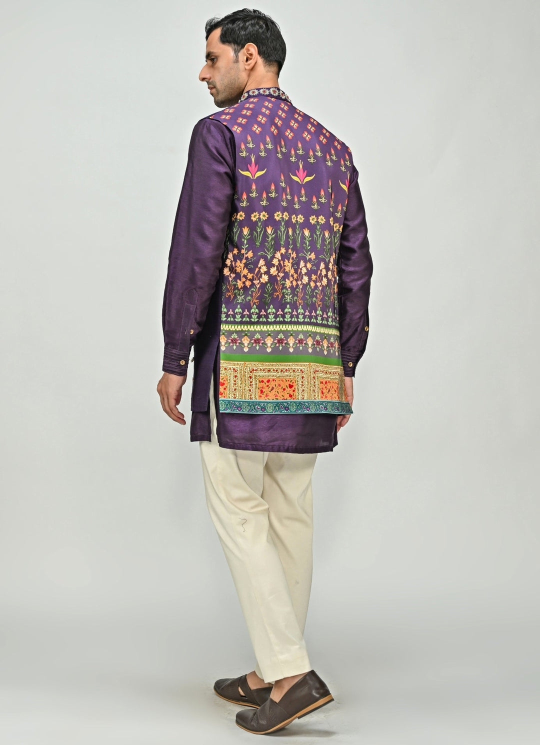Plum Purple Embroidered Half Jacket Juhi Bengani - Men - Fabilicious Fashion