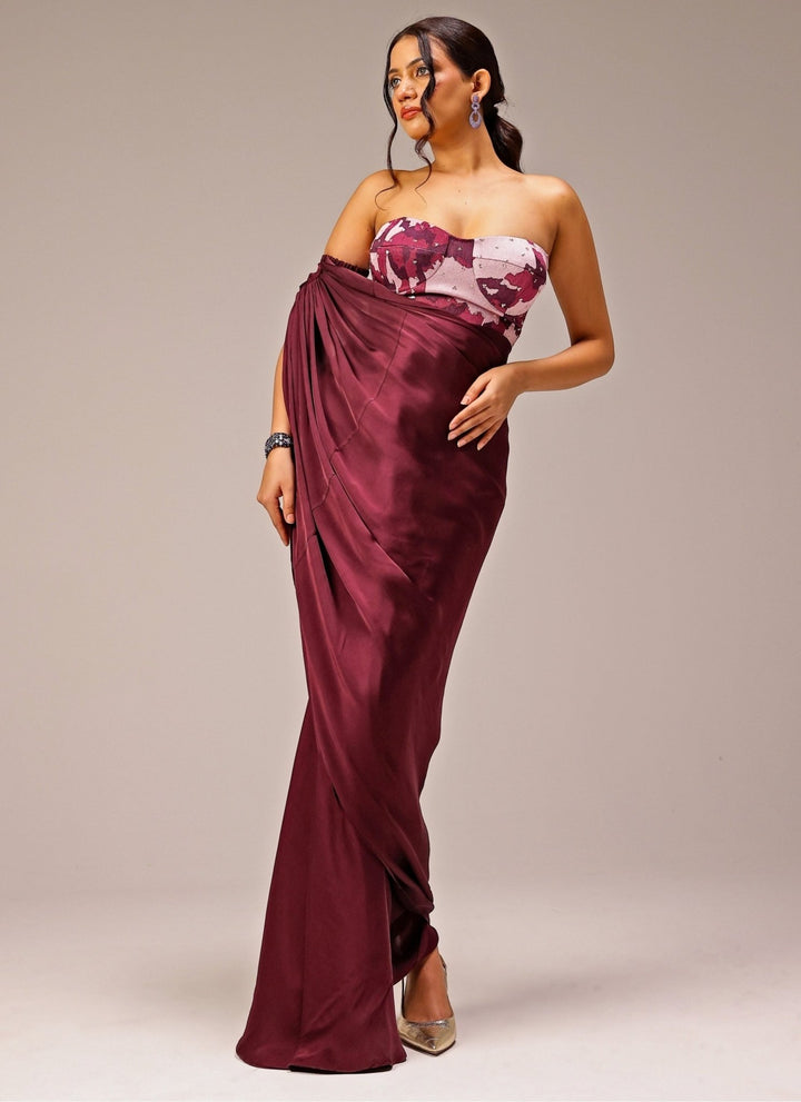 Studio Surbhi Plum Purple Georgette Satin Saree GownFabilicious Fashion