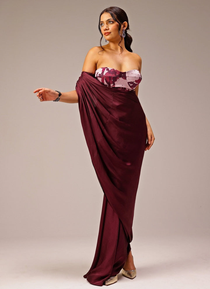 Studio Surbhi Plum Purple Georgette Satin Saree GownFabilicious Fashion