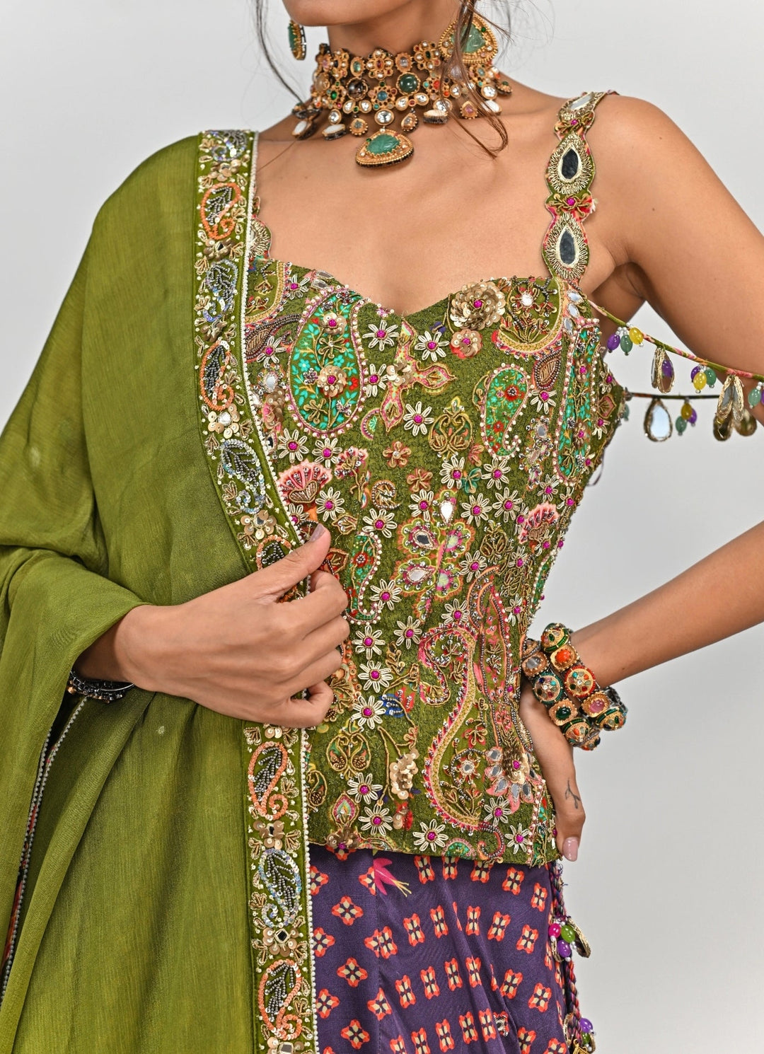 Plum Purple Printed Corset Lehenga Set Juhi Bengani - Fabilicious Fashion