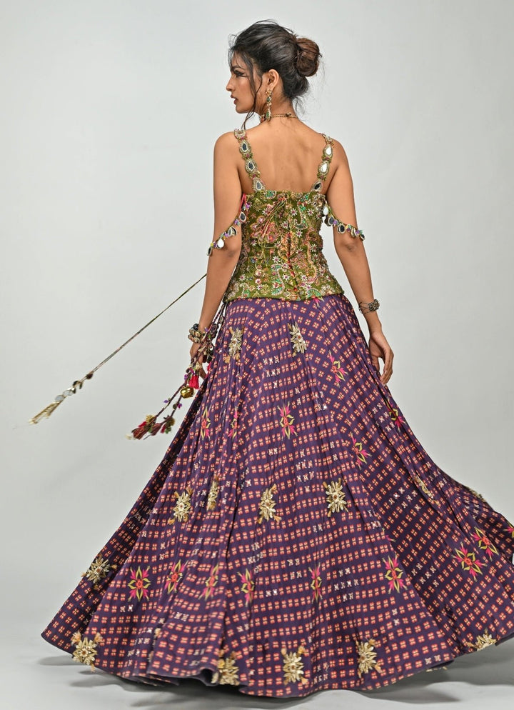 Plum Purple Printed Corset Lehenga Set Juhi Bengani - Fabilicious Fashion